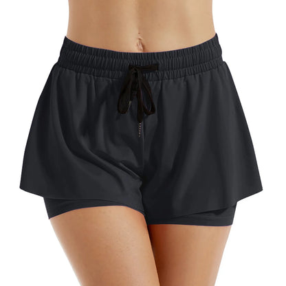 BAXINIER Cheerleading Sports Short Skirt 2 In 1 Yoga Shorts Side Fork Fitness Running Tennis Badminton Anti Exposure Skirt Gym Sportswear