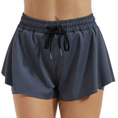BAXINIER Cheerleading Sports Short Skirt 2 In 1 Yoga Shorts Side Fork Fitness Running Tennis Badminton Anti Exposure Skirt Gym Sportswear