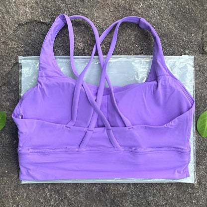 BAXINIER Solid Color Women Cross Back  Bra Fitness Underwear Soft Fitness Sport Bra Top Gym Yoga Athletic Workout With Chest Pad