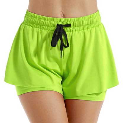 BAXINIER Cheerleading Sports Short Skirt 2 In 1 Yoga Shorts Side Fork Fitness Running Tennis Badminton Anti Exposure Skirt Gym Sportswear