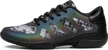 BAXINIER Sapatos de torcida pretos para meninas Sapatos de dança para líderes de torcida Sapatos de tênis de treinamento Sapatos esportivos de competição para jovens